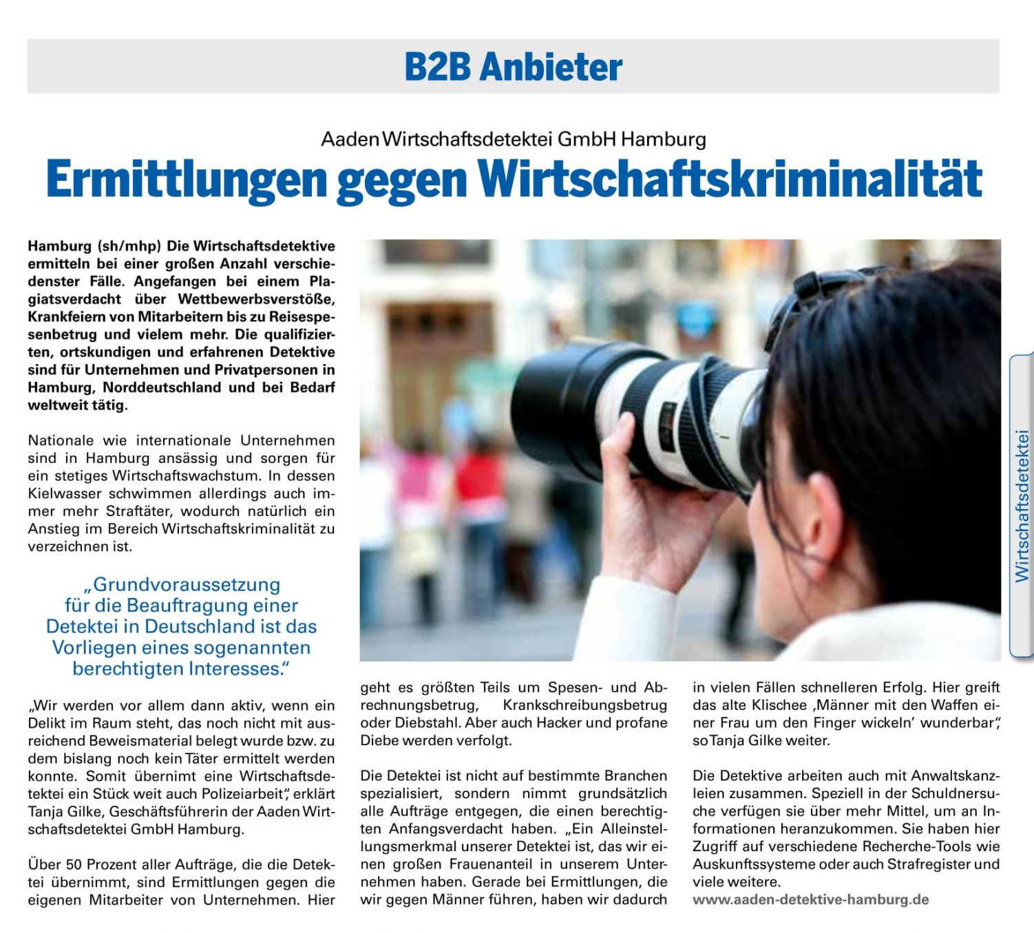 Aaden Detektei Hamburg im B2B-Nord-Magazin | Wirtschaftsdetektei Hamburg